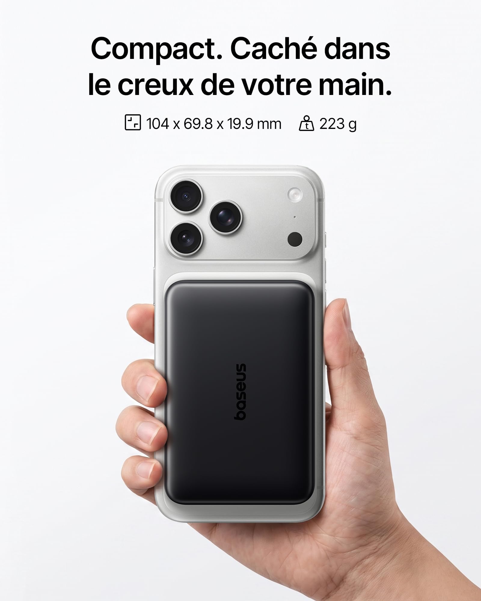Baseus EnerFill FM21 Qi2.2 25W Magsafe Powerbank, Batterie Externe Magnétique 10000 mAh, PD USB C 45W Charge Rapide, Power Bank pour iPhone 17 16 15 Pro Max