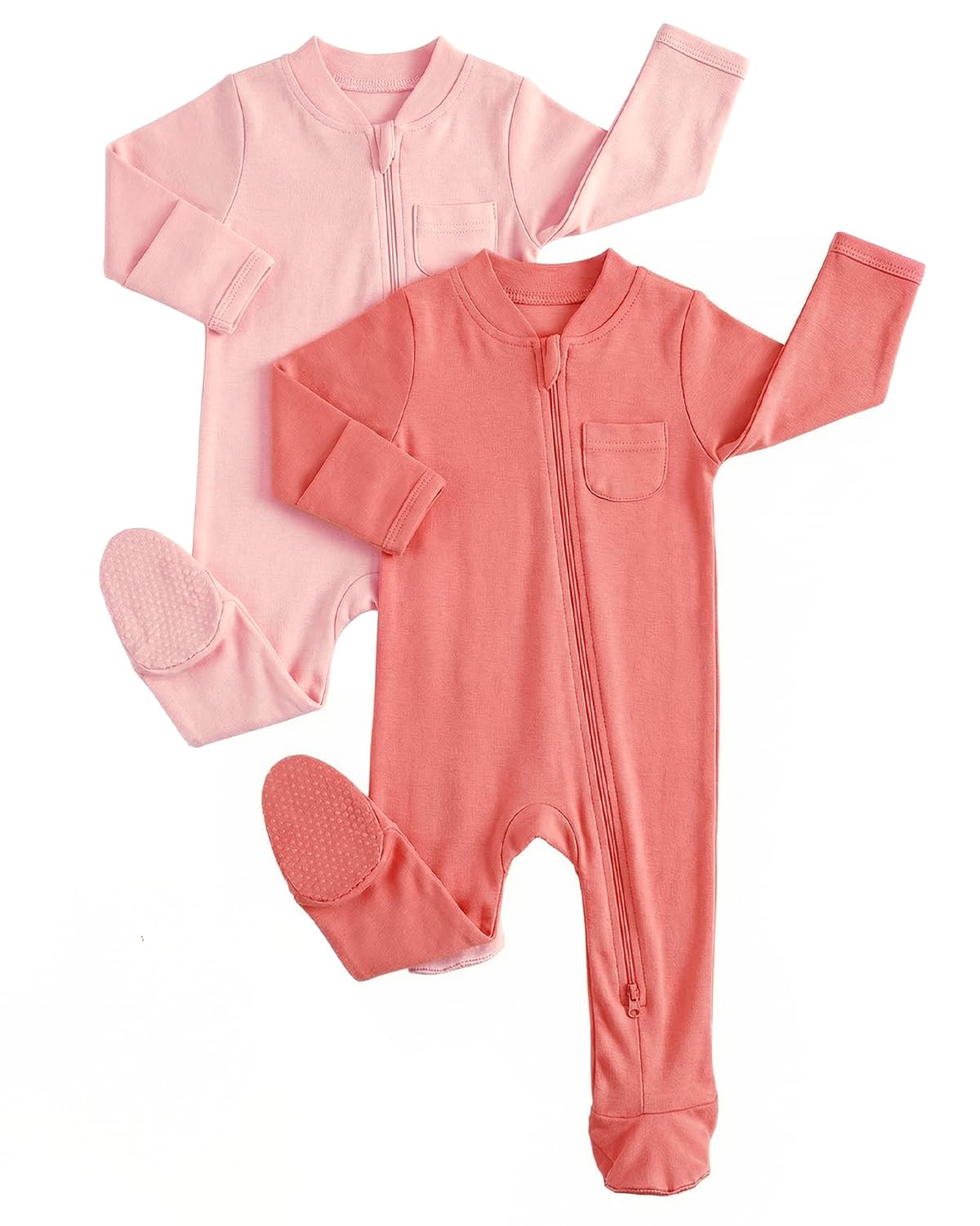 JiAmy Baumwolle Baby Schlafanzug 2er-Pack, Langarm Neugeborene Baby Jungen Mädchen Strampler Babykleidung Bekleidung 0-12 Monate