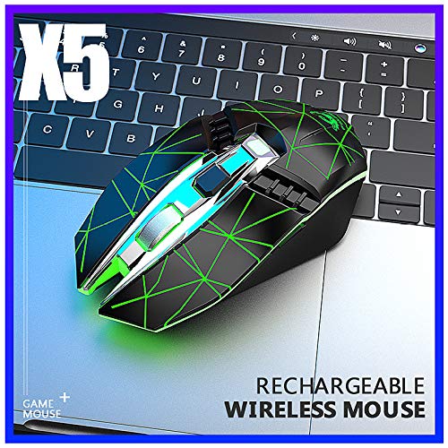 XuBa Ratón inalámbrico para Juegos X5 Batería Recargable de 500 mAh Bluetooth 3.0 + 5.0 + 2.4G Ratones ópticos inalámbricos Niveles dpi Ajustables para PC portátil Mac Negro Estrella