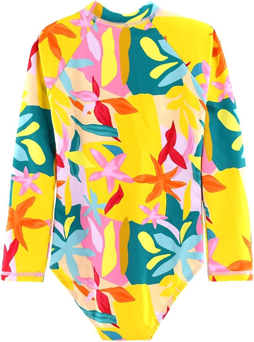Girls Swimsuits One Pieces Long Sleeve Swimwear UPF50+ Toddler Kids Zipper Sun Protection Bathing Suits Sizes 2-12