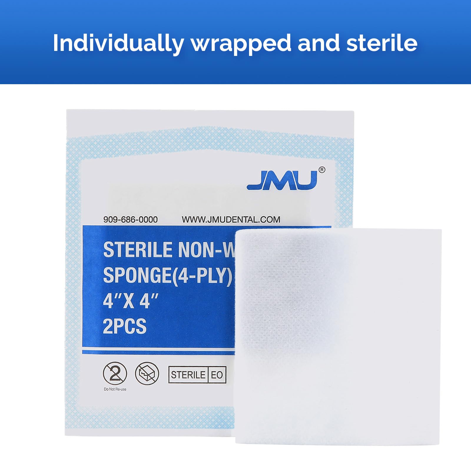 JMU Sterile Gauze Pads 4x4, Highly Absorbent Non-Woven Sterile Gauze Sponges, 25 Packs, 50 Pcs Total