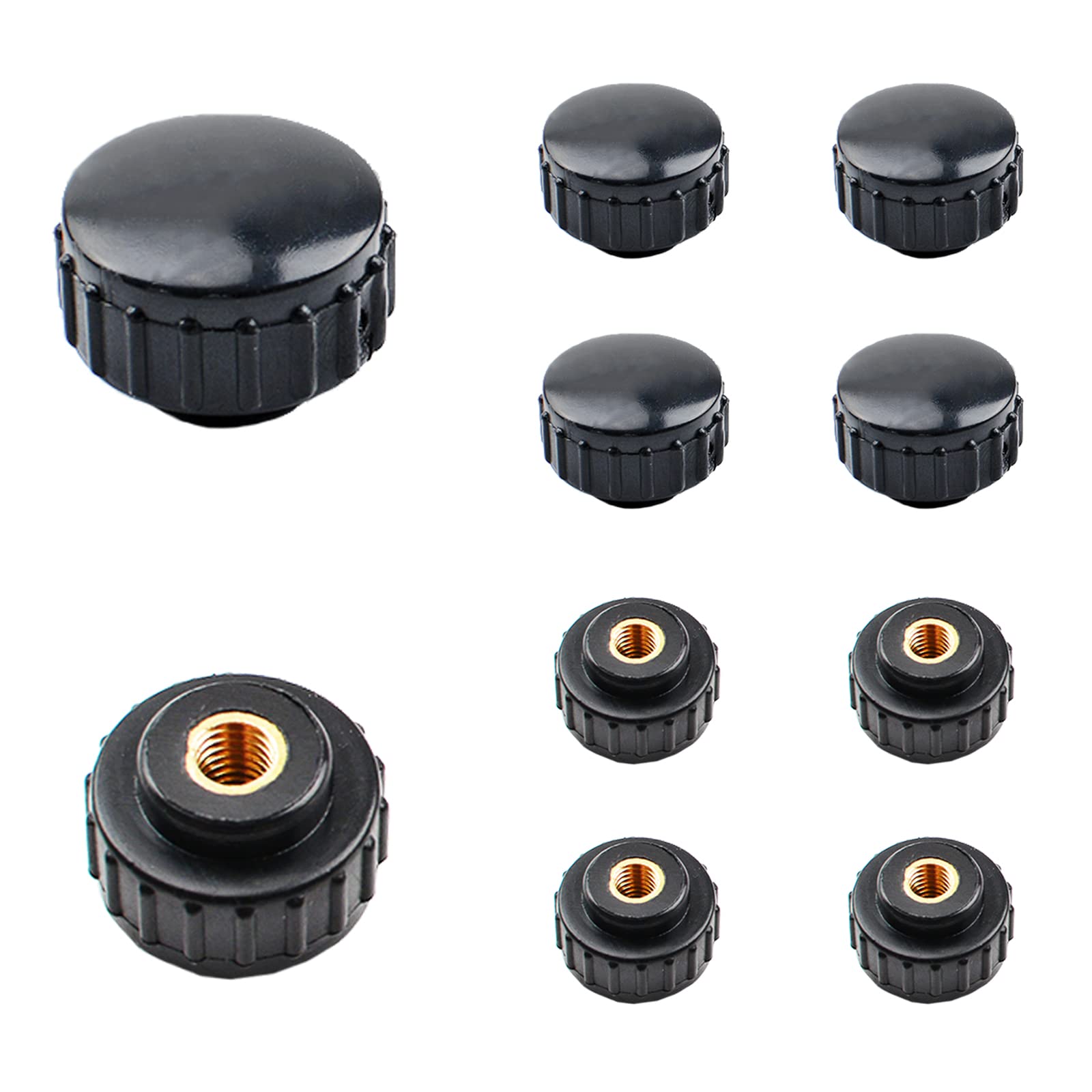 Morobor Women's Black M6 Knurled Thread Clamping Knob, 10Pcs Plastic Through Hole Set Brass Threaded Nut,Screw-On Handle Clamping Knob For Mechanical Equipment