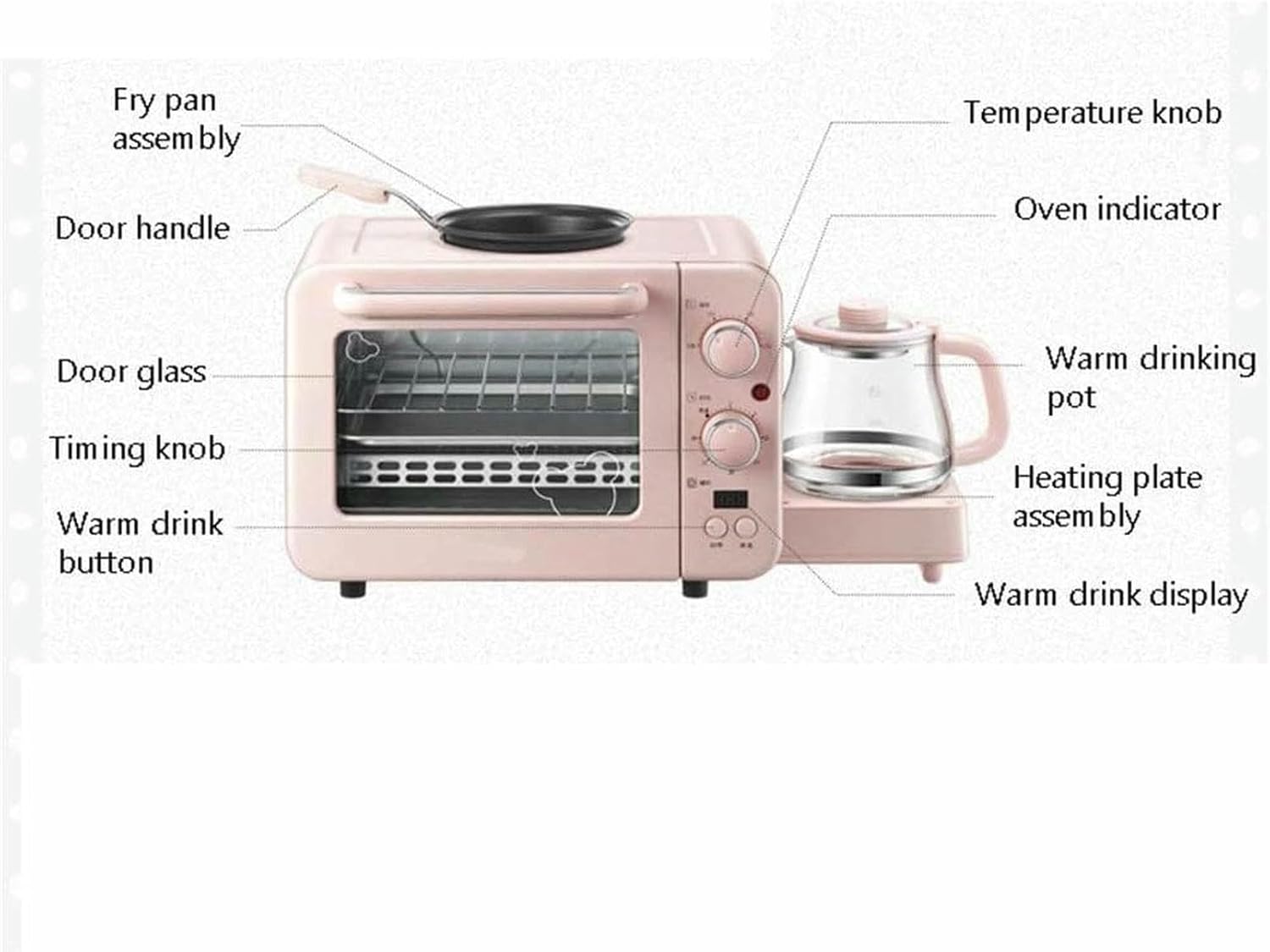3 in 1 Multifunction Breakfast Maker Machine, Breakfast Maker Station, with Mini Electric Oven, for Baking, Frying