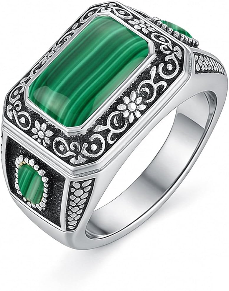 Gemstone Vintage Rings for Women Men, Sapphire/Ruby/Emerald/Moissanite/Amethyst/Garnet/Black Onyx/Blue Topaz/Citrine/Opal/Malachite/Lapis Lazuli/Tiger Eye Stone/Turquoise Gemstone Signet Rings for Men, Customizable 10K Gold/14K Gold/18K Gold/925 Sterling Silver