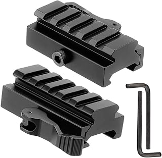 2Pcs Picatinny Riser Mount, 5 Slots Low Profile Rail Riser Mounts Adaptor with QD Lever Quick Release, Suit for 20mm Scope Rings Optics Sights - FAZee