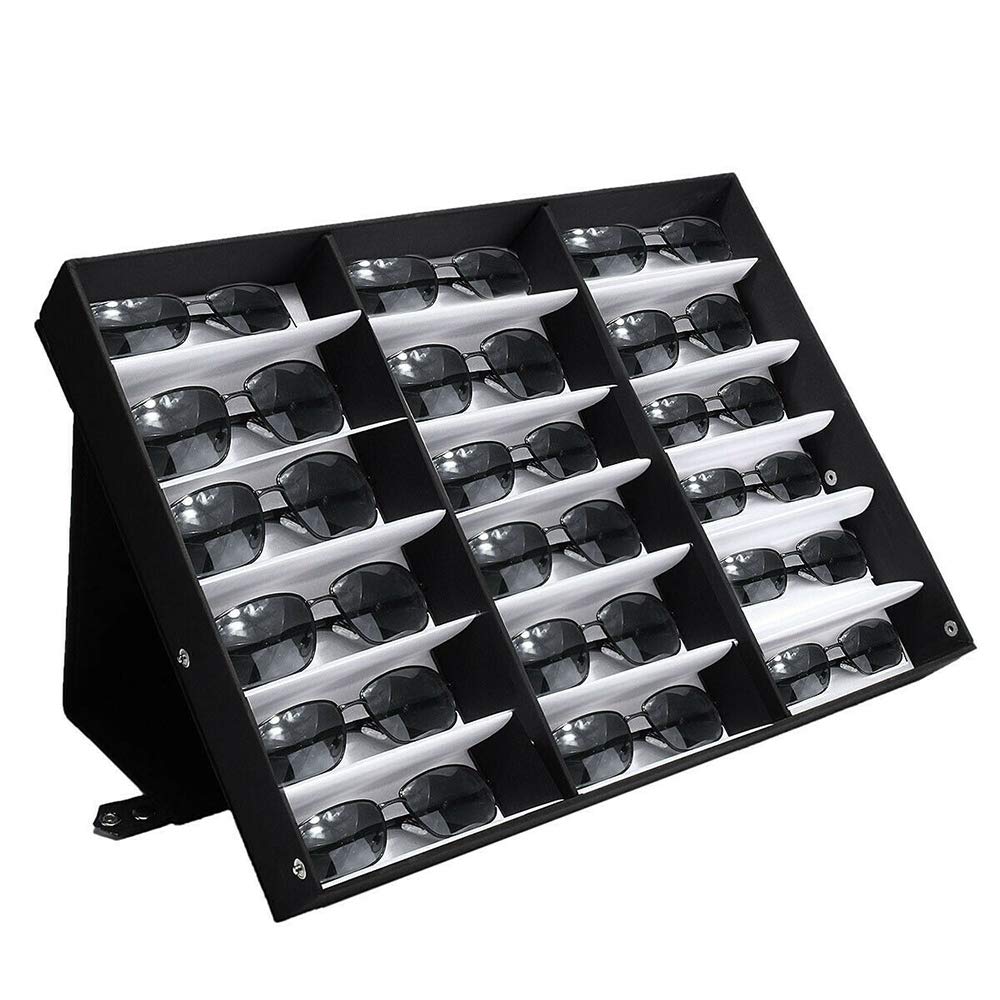 SagaSave Boîte De Rangement Pour Lunettes De Soleil, 18 Emplacements Avec Couvercle Pliable, Pour La Maison Et Le Magasin
