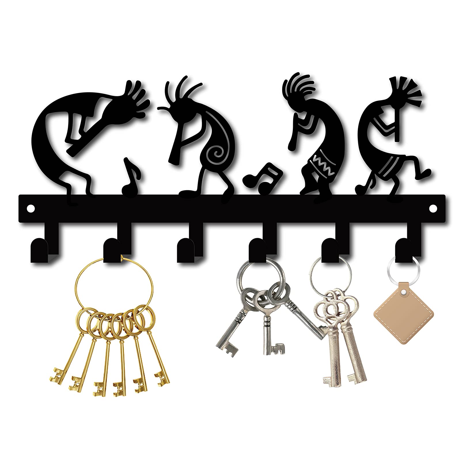 Buy CREATCABIN Metal Key Holder Kokopelli Flute Music Black Wall
