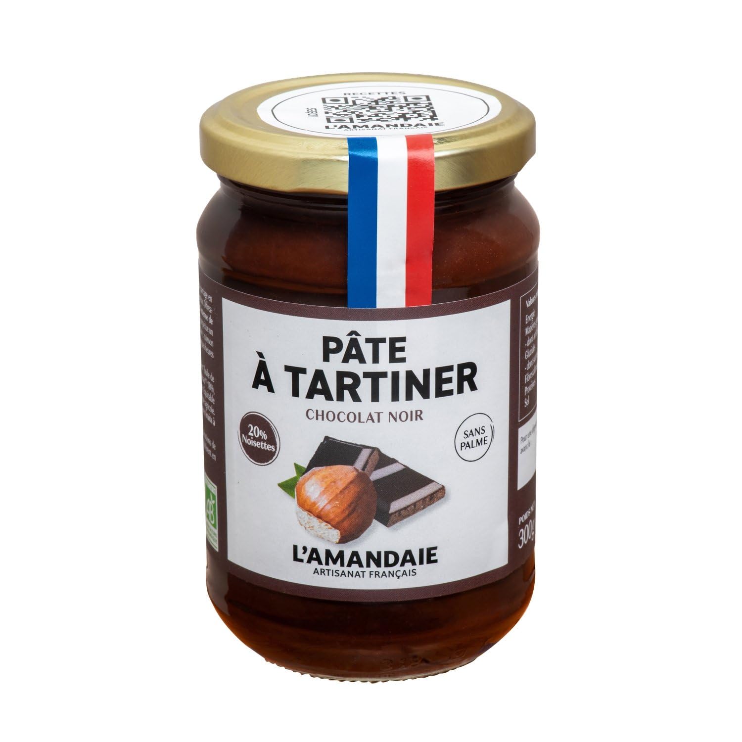L'AMANDAIE – Pâte à Tartiner Bio Noisettes 20%, Texture Onctueuse et Goût Intense, Pot 300g - lot de 3 - Vendu par Lot