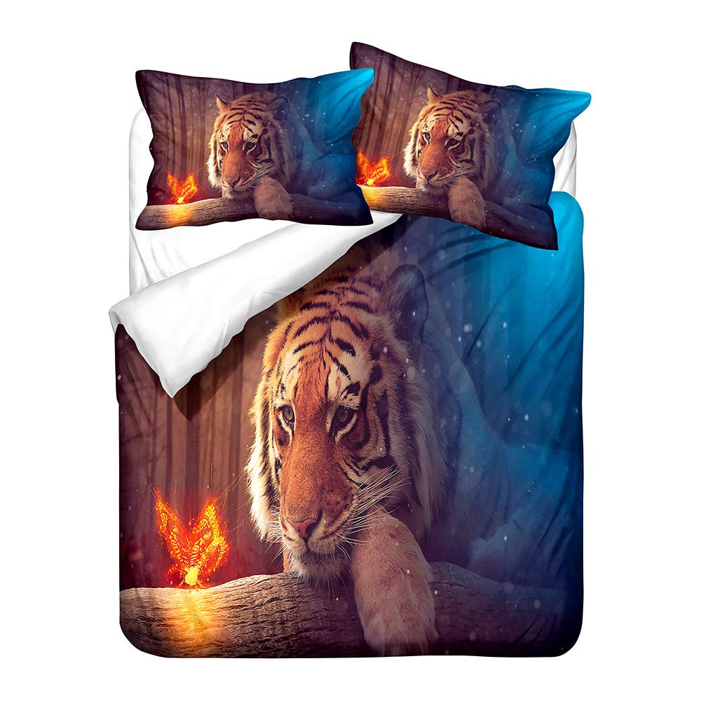 Housse de couette 180x220 tigre avec taies parure lit microfibres