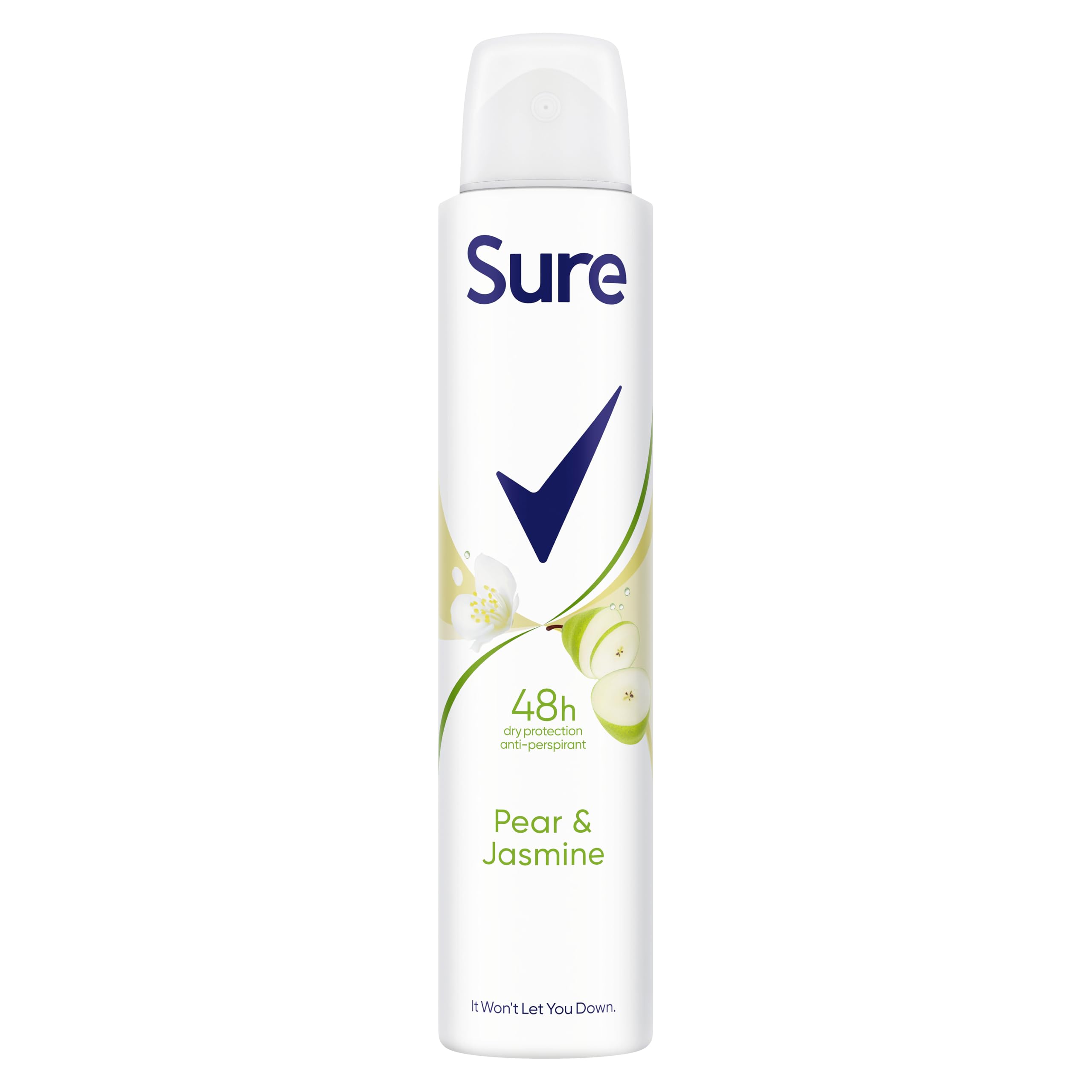 Sure Pear & Jasmine Anti-Perspirant Aerosol Women’s Deodorant Spray with a fruity, floral fragrance for 48 hour protection against sweat and odour 200 ml