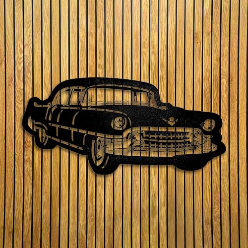 Image of METSY ClassicCar Metal Art backlit Mildsteel | Car Lover Gifts | Metal Car Wall Decor | Metal Wall Art | Wall Hangings for Home Decoration. (Black & Gold (92x44) cm