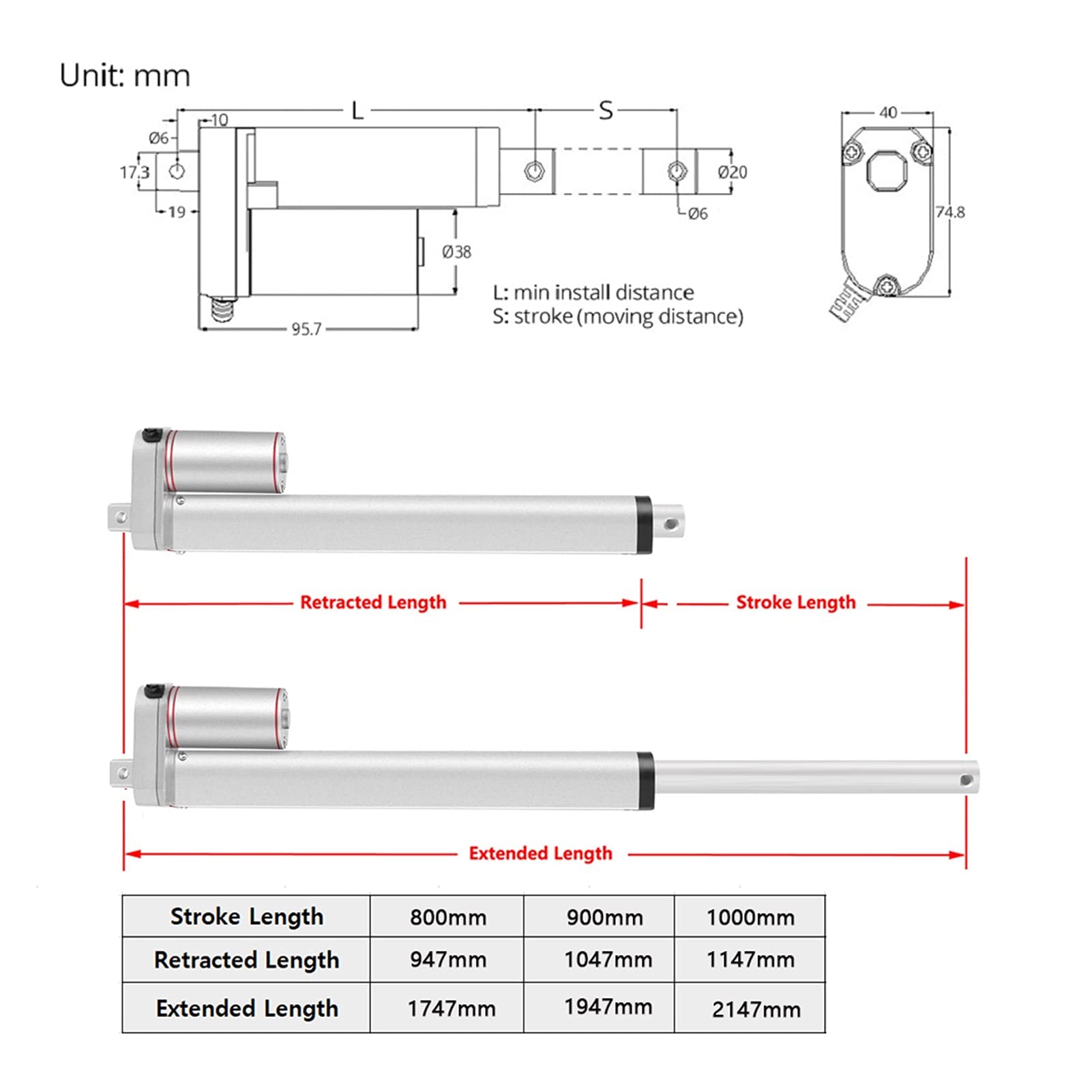 Elektrischer Aktuator, 1. 2V / 24V. Linearaktuator 800mm 900mm 1000mm Schlaganfall W-LAN Controller Metal Getriebe Linearmotor for Fenstertür offen(24V 300N 30mm s,1000mm)