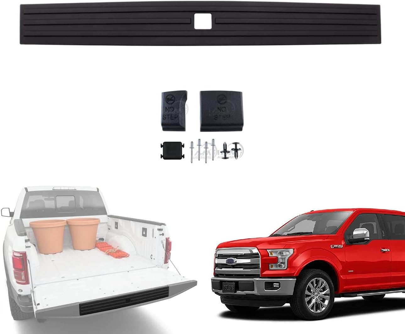 IAMAUTO 02084 OEM Quality Center Flexible Flex Step Tailgate Cap Pad Molding Trim with Release Button for 2015 2016 2017 2018 2019 2020 Ford F150