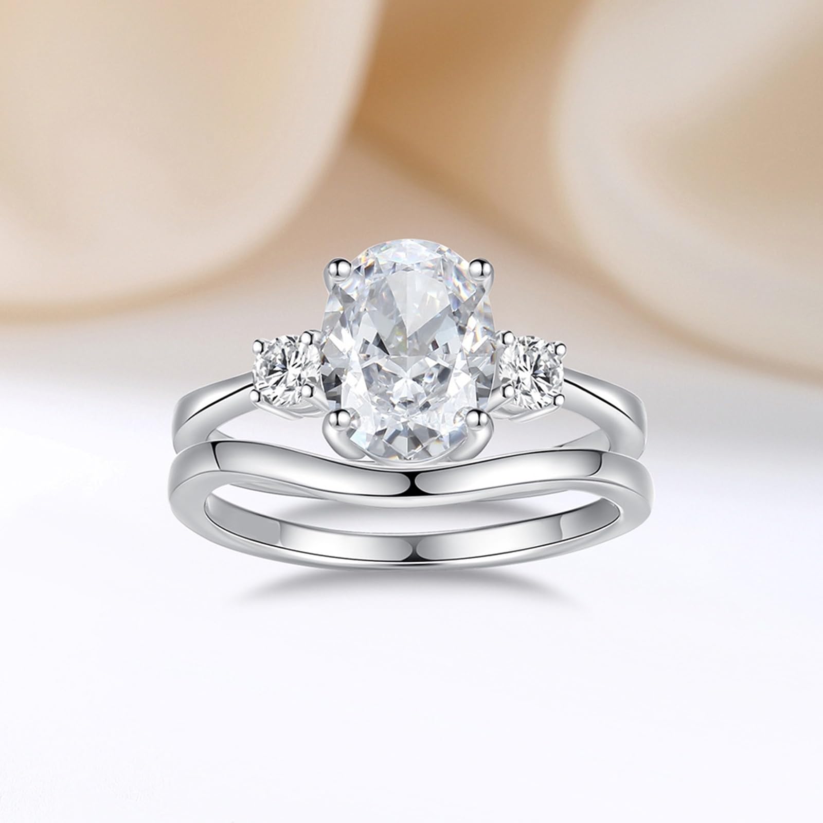 Anillo de oro blanco para mujer, anillo de boda de oro auténtico, apilable, 2 unidades con moissanite de 2,5 quilates para mujeres
