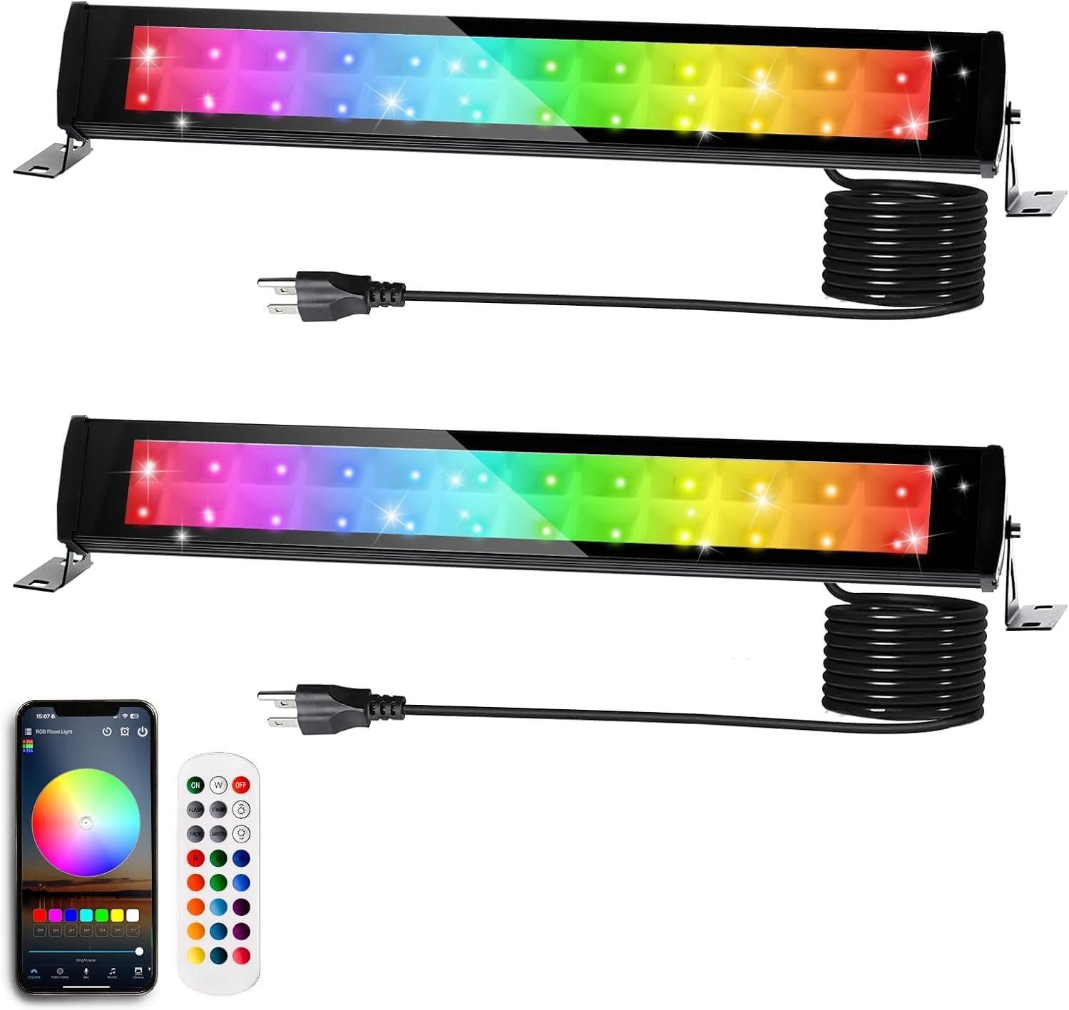 2 Pack 50W 2.4G Remote Control RGB Wall Washer Light with Remote Control & APP Control, for Birthday Party, Garden Lighting, Wall Display, Hotel, Building, Commercial Lighting