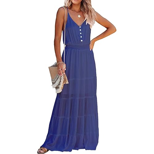 PRETTYGARDEN Women's Casual Summer Dress Spaghetti Strap Sleeveless High Waist Beach Long Maxi Sun Dresses