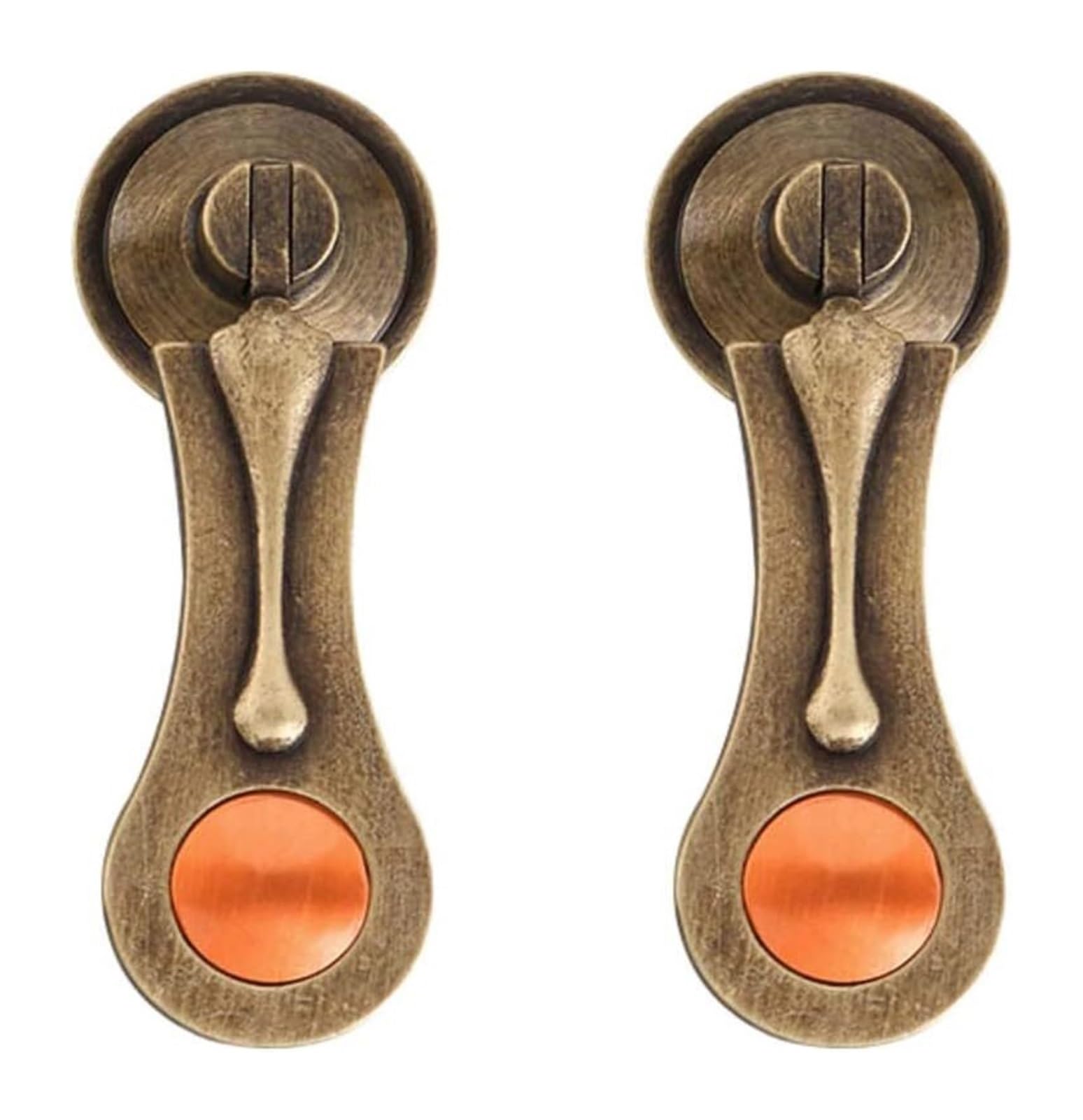 VOPLIVAT Vintage Brass Cabinet Drawer Pulls, Chinese Style Copper Single Hole Door Drawer Pull 2Pcs Multicolor(Bronze)