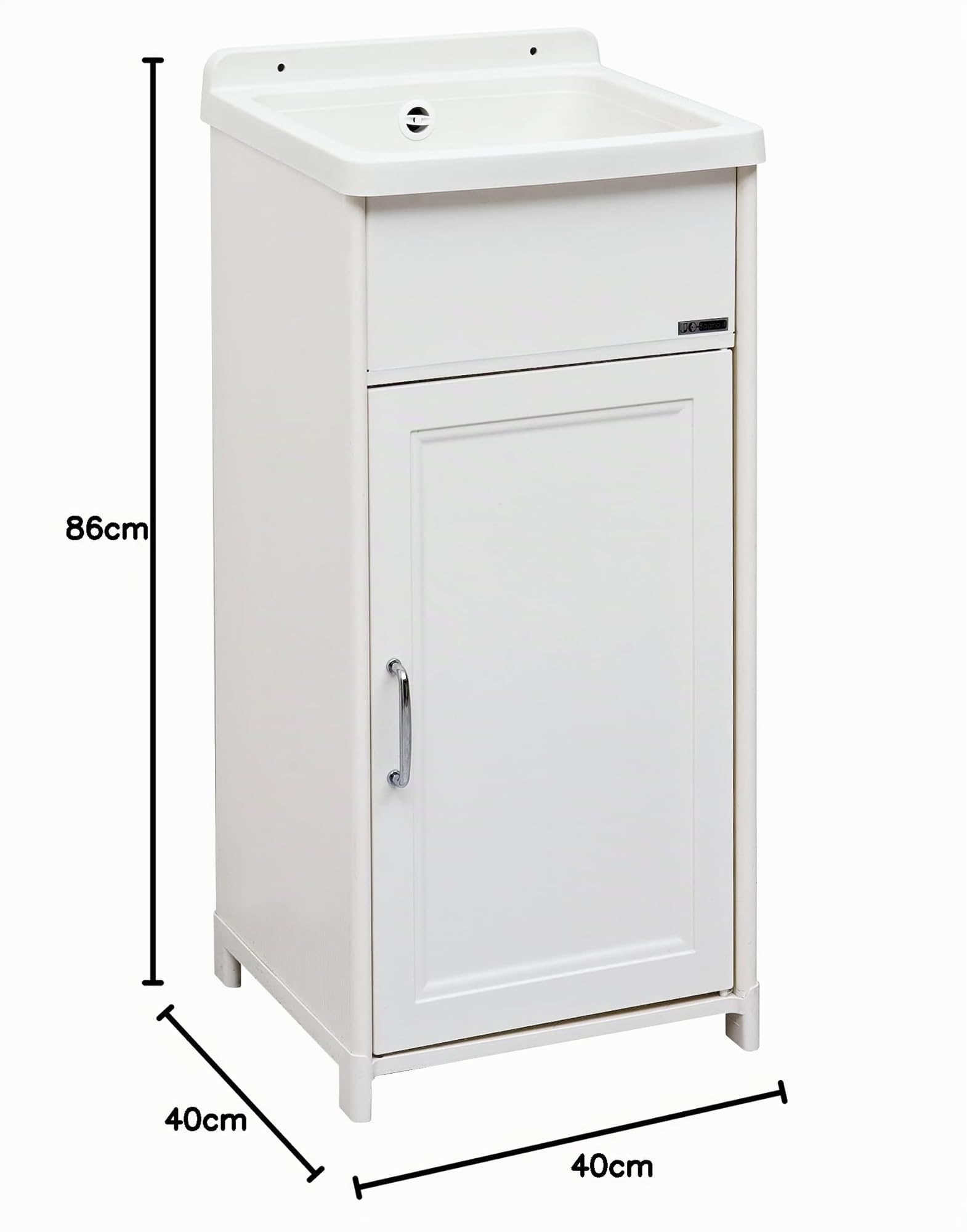 Lavadero de exterior interior resina PP y PVC blanco, reducido 40 x 40 x 86 cm h Pequeñas dimensiones compacto fácil montaje incluido sifonería