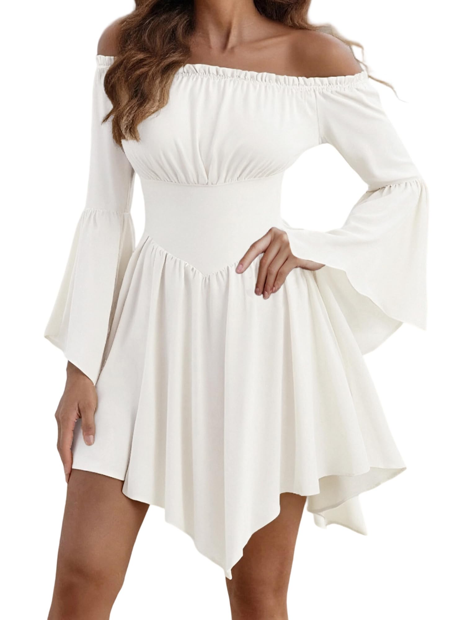 Lshyuehao Women Medival Off Shoulder Corset Dress Pirate Bustier Dress for Halloween (A-White, S)