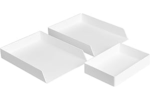 Amazon Basics Rectangular Plastic Desk Organizer Bundle: Letter Tray 2-Pack/Accessory Tray, White