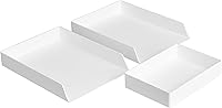Amazon Basics 3-Piece Desk Organizer Bundle: 2 Stackable Letter Trays + Accessory Tray, White Plastic