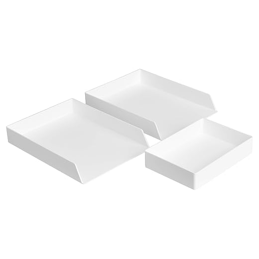 Amazon Basics Rectangular Plastic Desk Organizer Bundle, Letter Tray 2-Pack/Accessory Tray, White