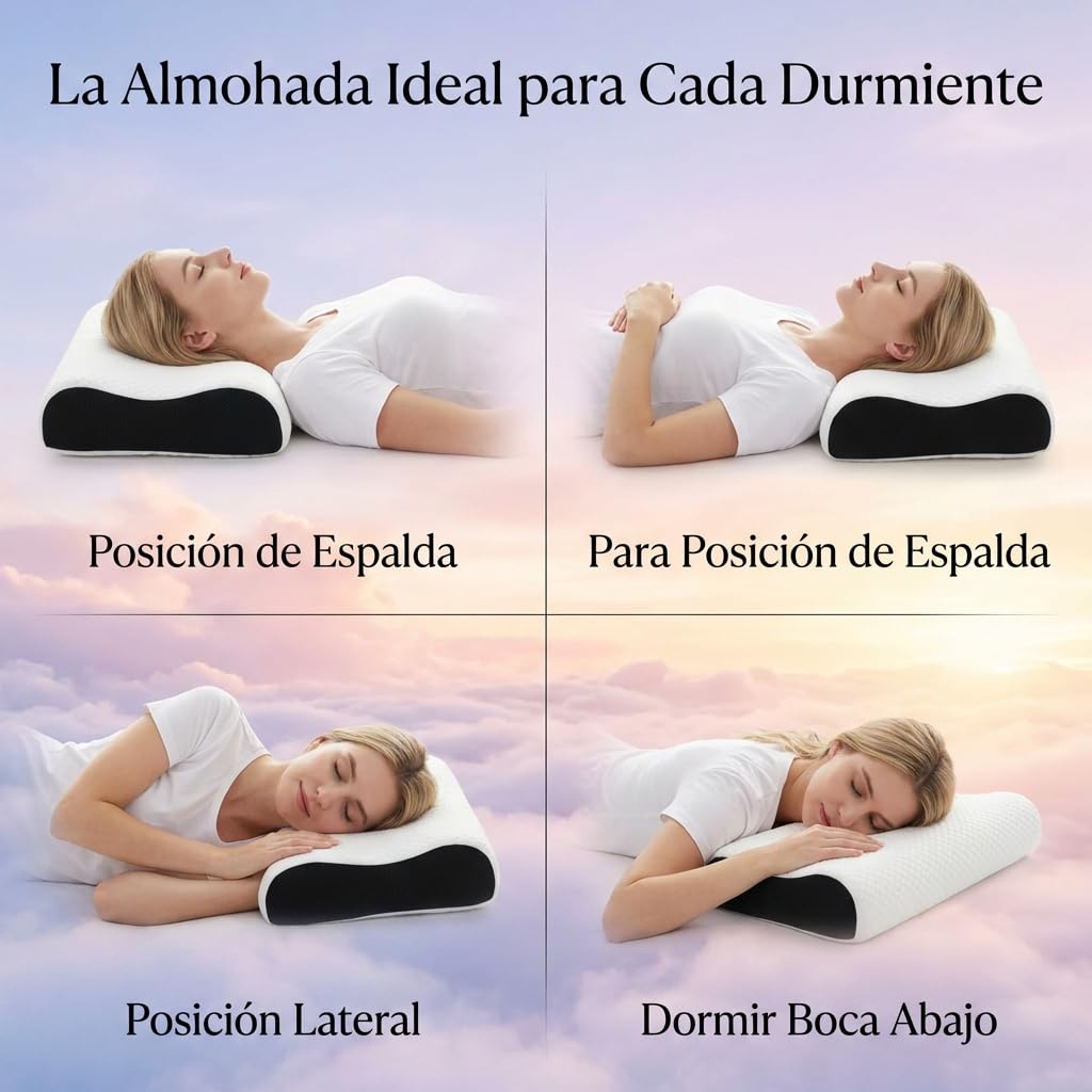 OrthoSleep -Almohada Cervical Ergonómica con Memoria de Forma, Soporte para Cuello y Hombros, Funda Lavable para Dormir (Blanco)