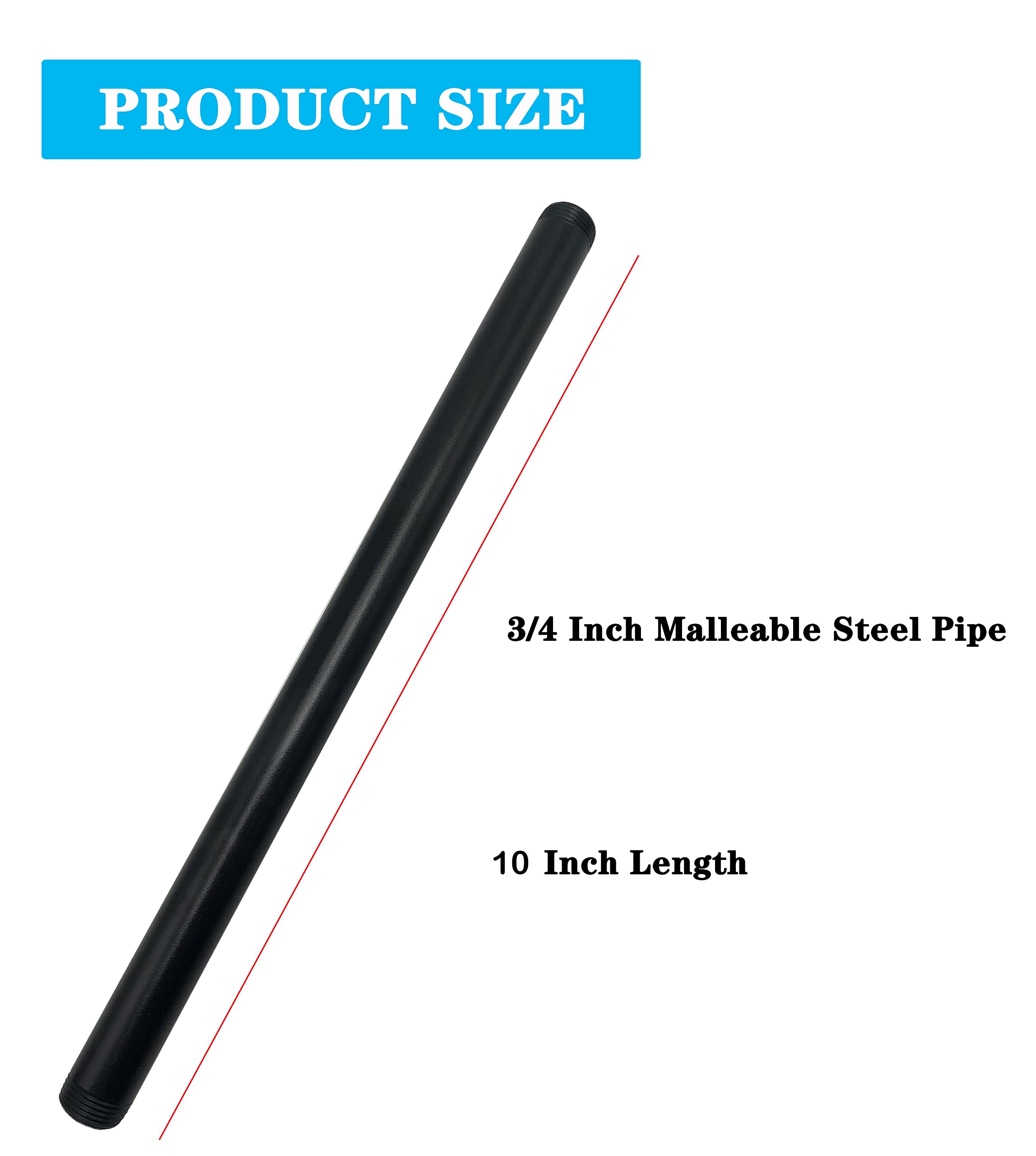 1/2 Inch Mallealbe Cast Iron Pipe, Pre Cut, Industrial Steel Black Fits