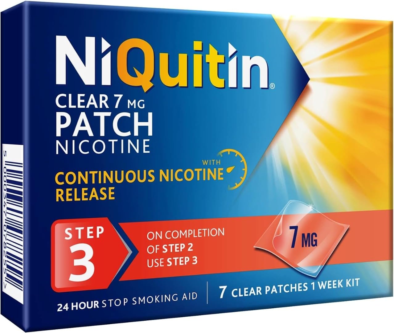 NiQuitin 7mg Nicotine Patches (Step 3-7 Clear Patches) - 24 Hour Craving Control - 1 Week Treatment Patches to Quit Or Reduce - Discreet Transparent Stop Smoking & Vaping Aids