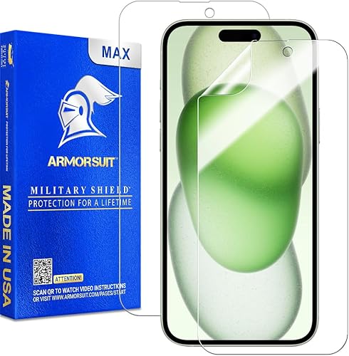 ArmorSuit Paquete de 2 protectores de pantalla para iPhone 15 Plus [6.7 pulgadas] Cobertura máxima MilitaryShield HD Clear Film - Fabricado en