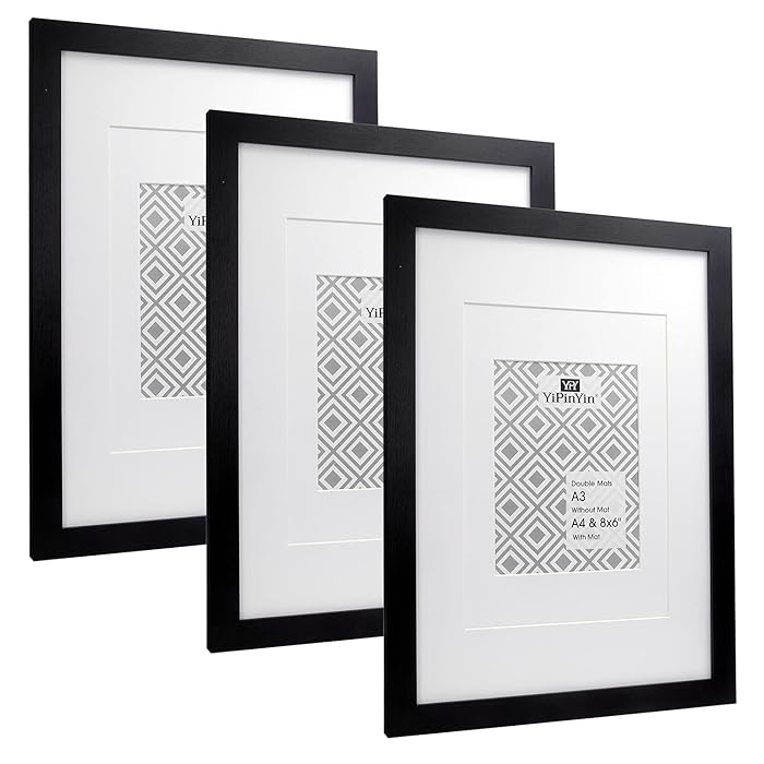 Buy A3 Black Pictures Frames Set of 3 With Double Mounts for A4 & A5
