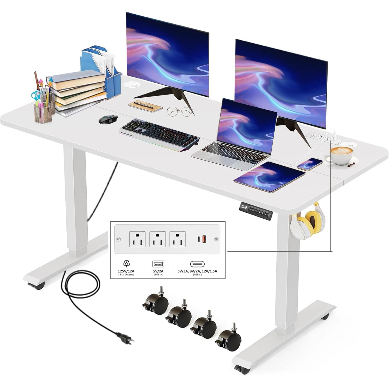 KORGOL Electric Standing Desk 55 x 24 Inches Adjustable Height Sit Stand Up Desk for Home Office Computer Workstation with 2 USB Ports 3 AC Power