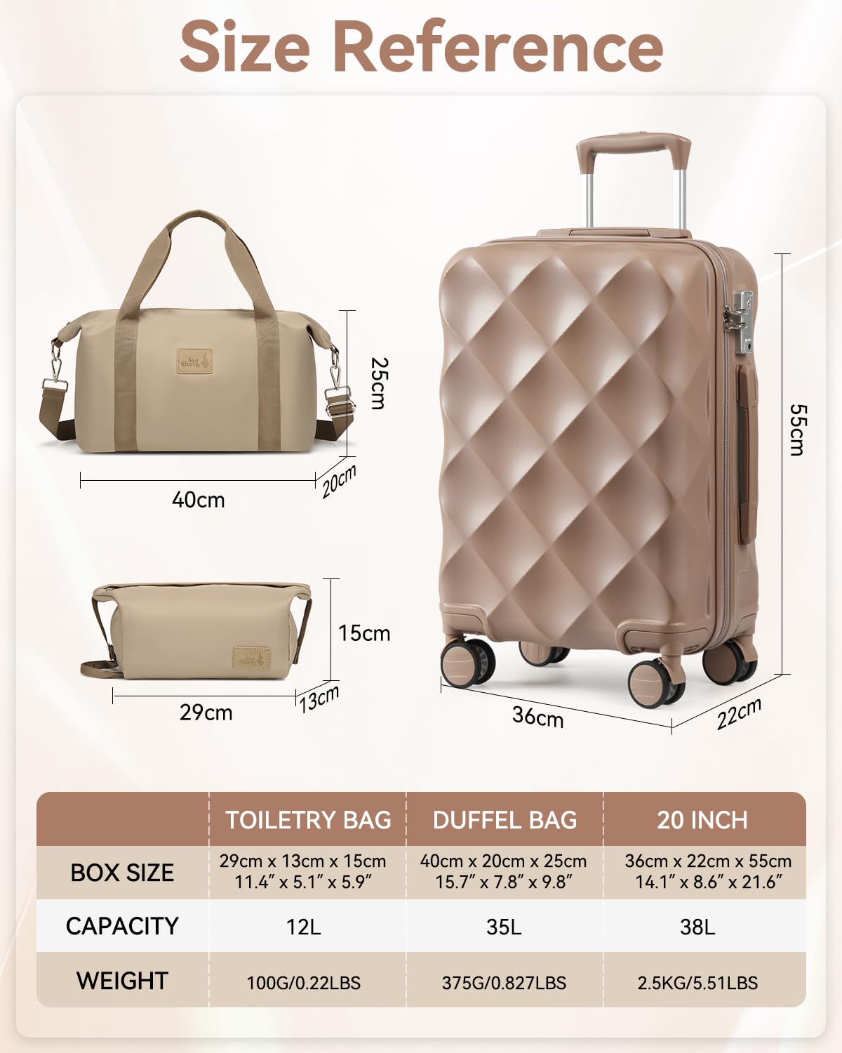 Sea choice Valigia Trolley Piccola ABS Bagaglio a Mano con Borsa da Toilette e Borsa da Viaggio Valigie con Lucchetto TSA Ruote a 360°