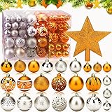 🎅 🎅 【Diseño único】 Las bolas navideñas son algunas con brillo fino y estampados para crear un árbol de Navidad naranja y plateado, hacer el árbol de Navidad más único y brillante, ¡le brindan un maravilloso ambiente navideño! Adornos Arbol Navidad
