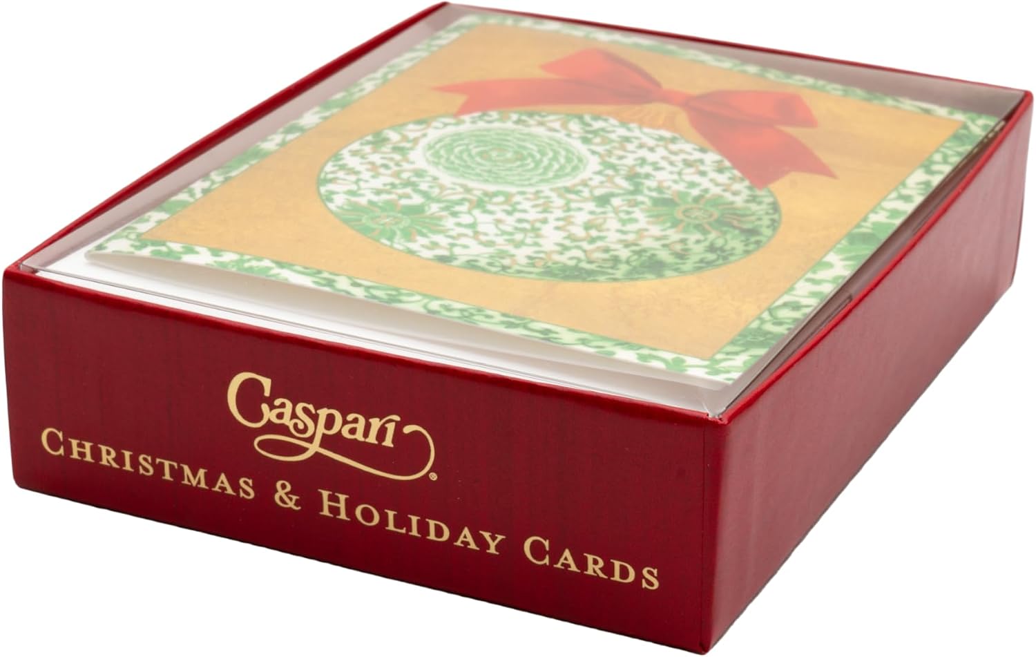 Caspari Green Ceramic Ornament Petite Boxed Christmas Cards - includes 15 cards & envelopes
