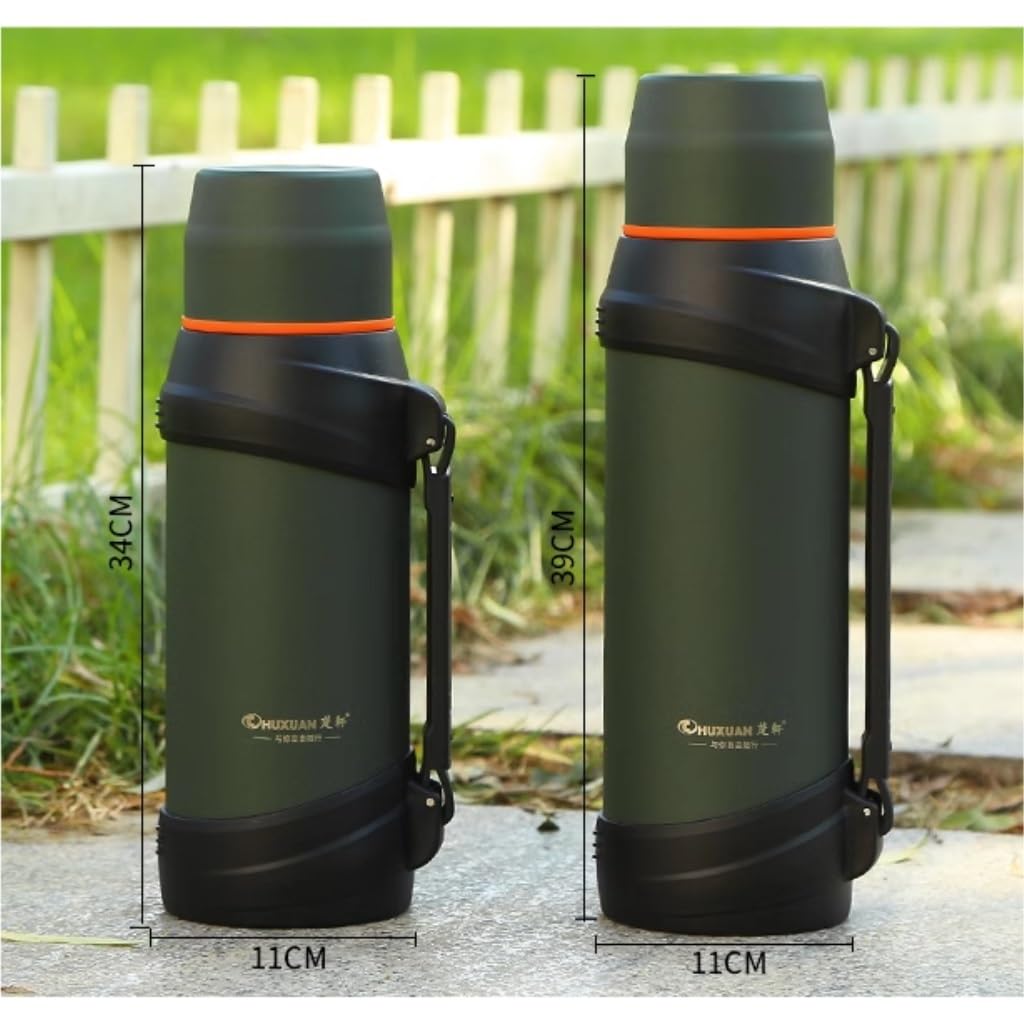 Gourde Isotherme 304 Acier Inoxydable Filtre Maille Bouteille de thé Bouteille d'eau extérieur Isolation Pot Chaud et Froid Sports de Plein air Bouilloire (Color : Matte Green, Size : 2000ml)