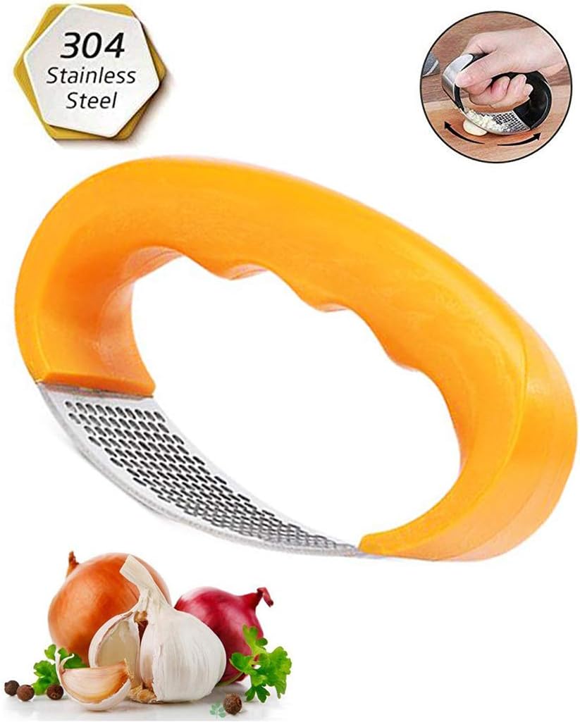 Stainless Steel Garlic Ginger Press Crusher Squeezer Slicer Mincer Chopper Kitchen Gadget with Handle New (2019) (orange)