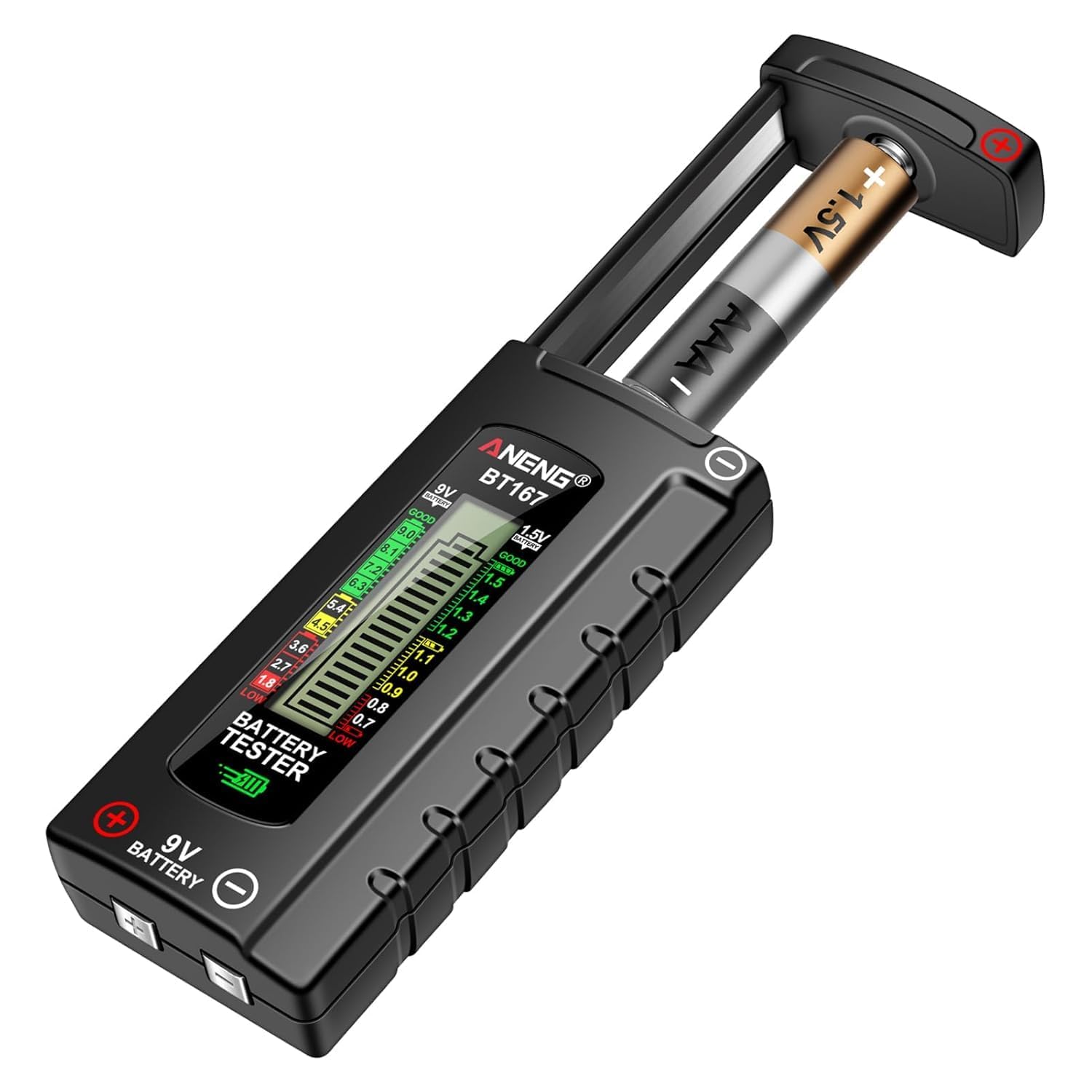 VOBOR Uniwersalny cyfrowy tester baterii, bez potrzeby baterii, ekran LCD, tester baterii do baterii AA AAA C D 9V 1,5V bateria pastylkowa