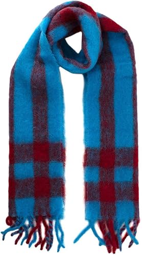 Mulberry Pre-Loved Bufanda de mezcla de alpaca y mohair a cuadros azul y roja