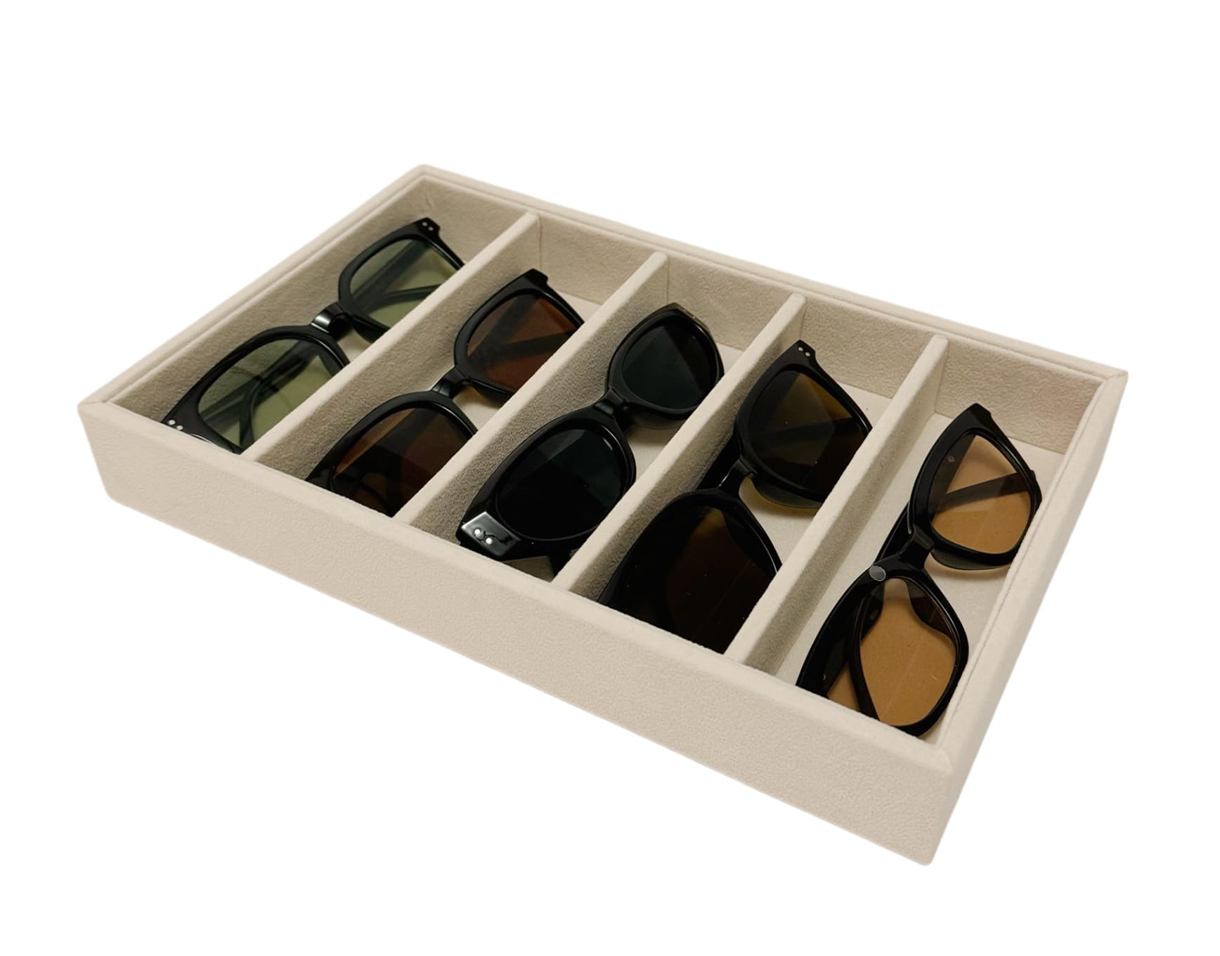 AgentMoon Velvet Jewelry and Eyeglasses Organizer Tray,5 Compartments Adjustable Grids,Thickened Frame,Storage Display Necklaces,Earrings,Bracelets,Rings,Watches,Stackable AntiStatic, Beige,11.8 oz.