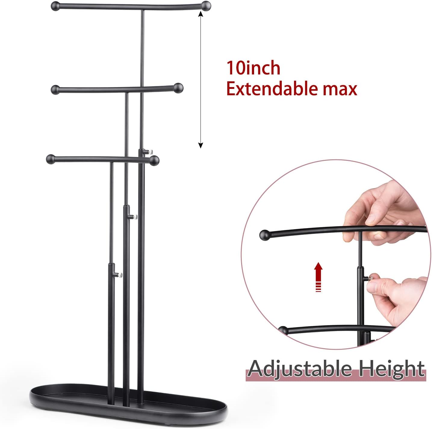 SZQINJI Jewelry Stand Organizer, Metal Jewelry Tree Holder 3-Tier Jewelry Storage Tower for Necklace Display, Earring Hanging Black, Christmas Gift