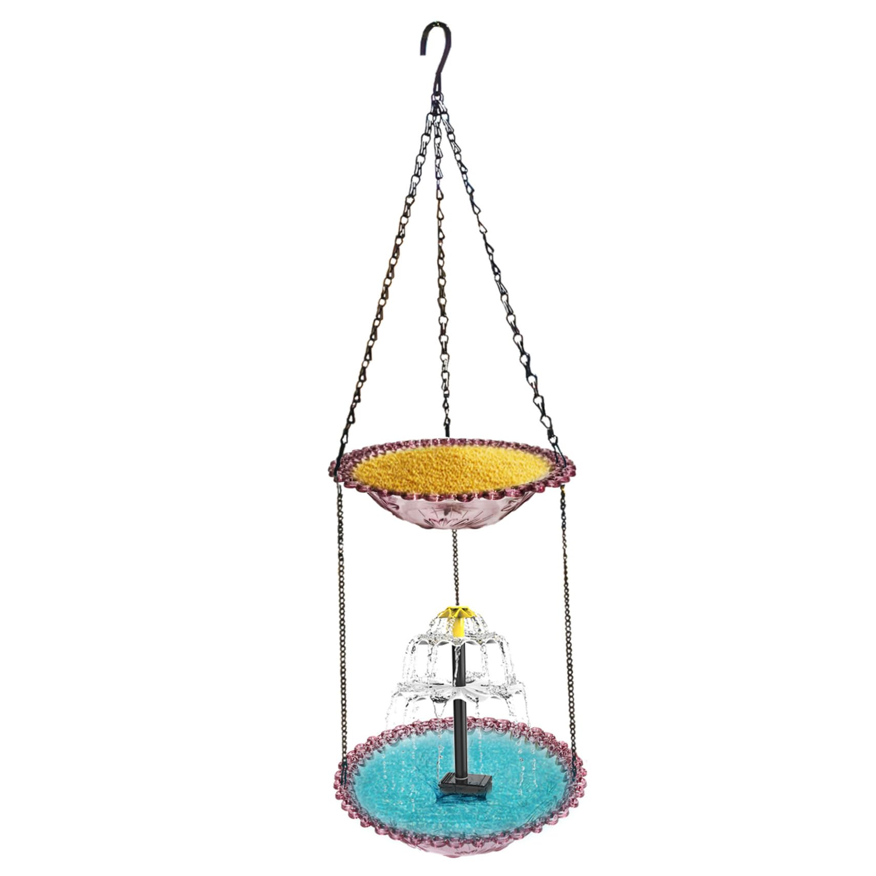 Bain d'oiseaux suspendu violet avec fontaine solaire 2 en 1 pour jardin
