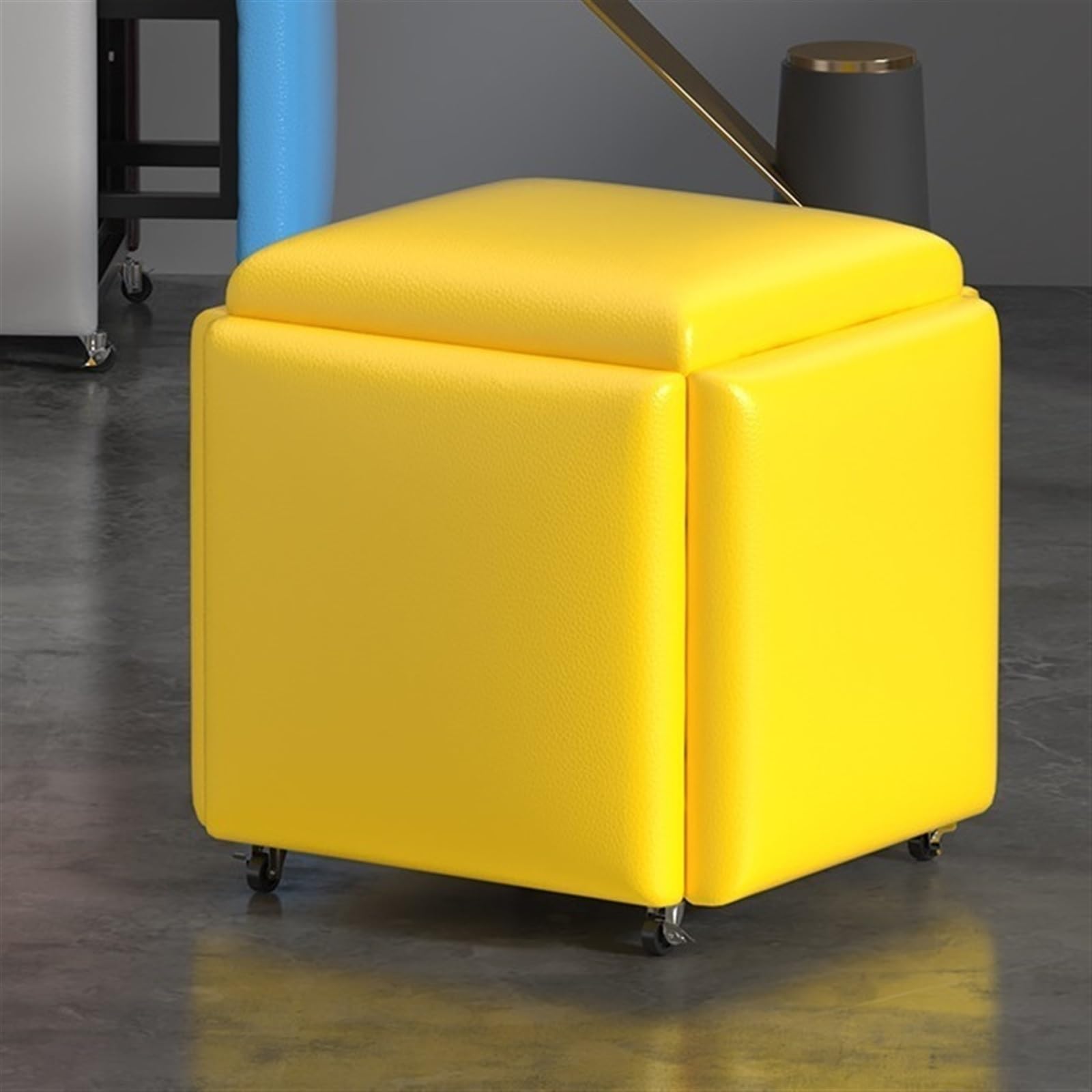 Chaise multifonctionnelle cube 5 en 1 en cuir jaune grand format haut de gamme
