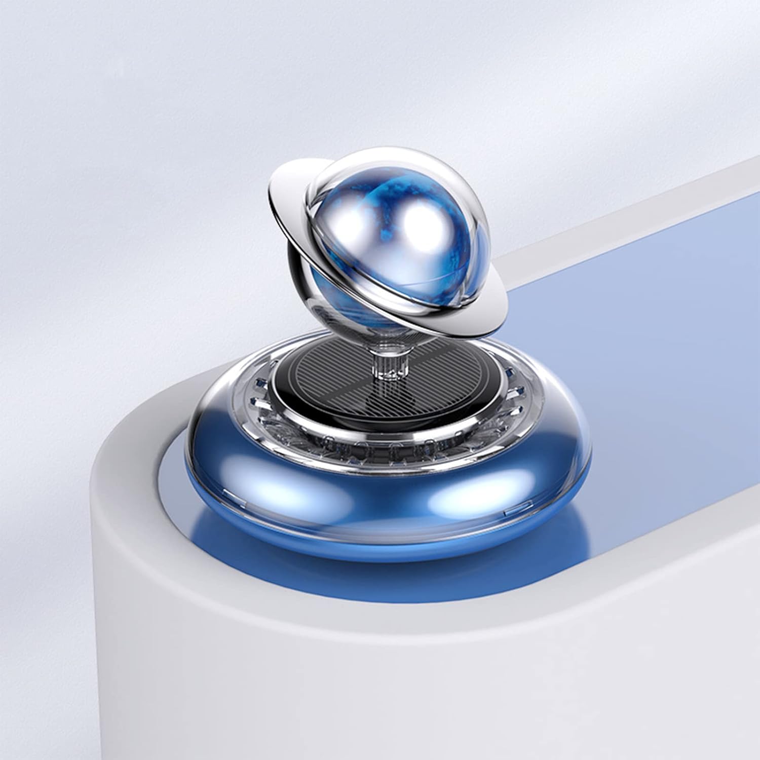 Car Air Fresheners Alloy Solar Energy Rotating Car Diffuser Planet Car Perfume with Long-lasting Aromatherapy Pad Car Decoration Interior Accessories For Car Home Office (Blue)