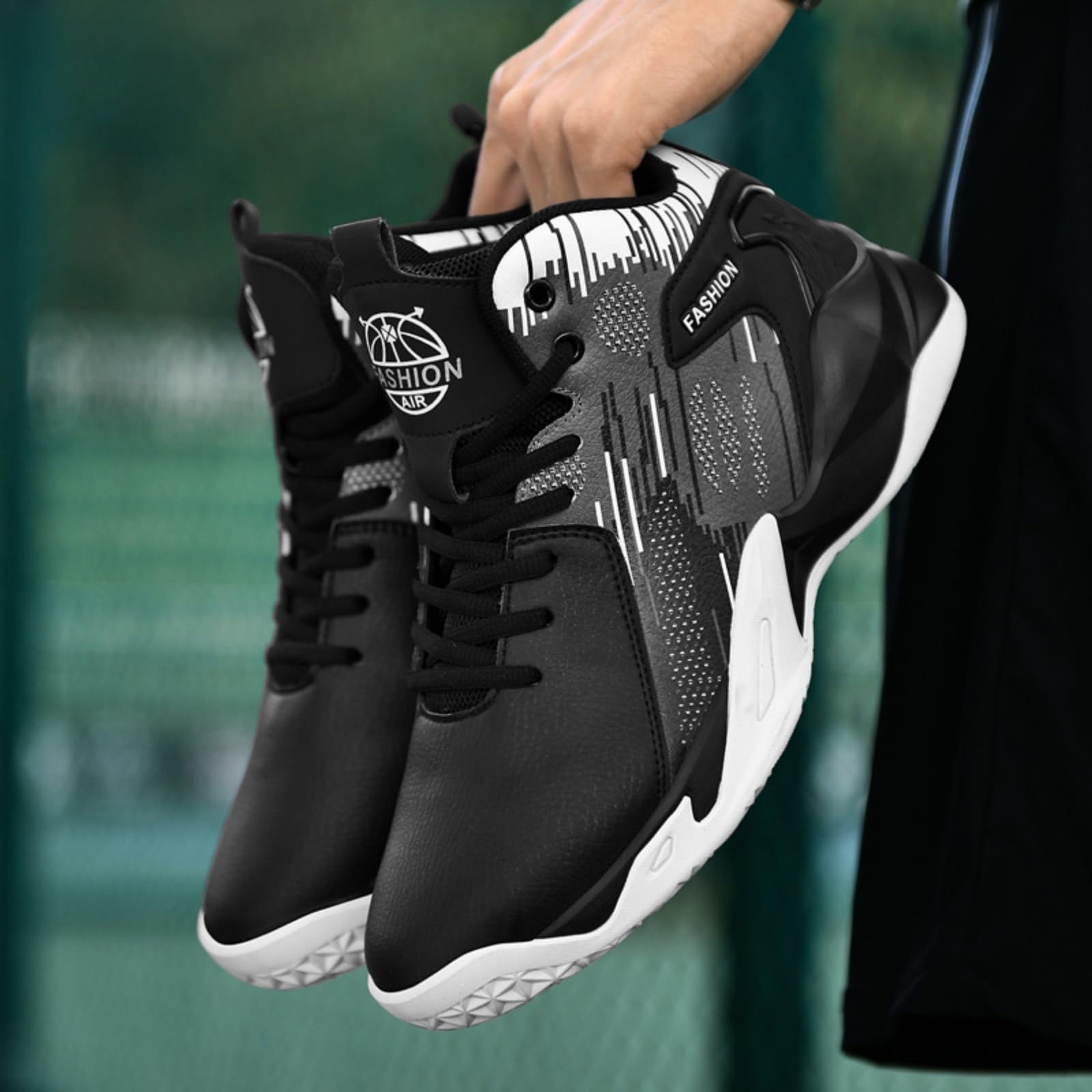 Chaussures de Basket-Ball Montantes for Hommes, Chaussures de Sport antidérapantes et Tendance(Black White,48 EU)