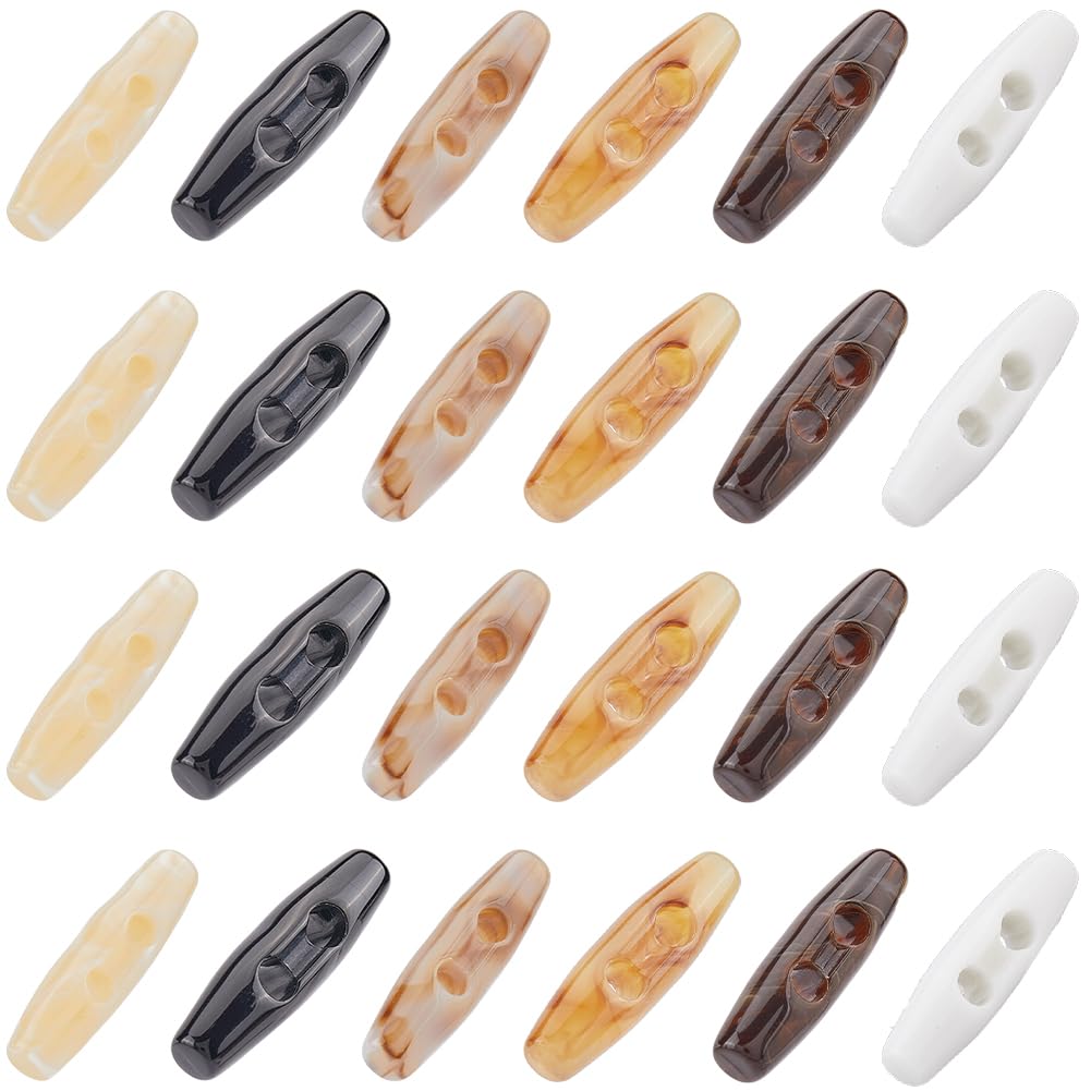 GORGECRAFT 72Pcs 6 Colors Acrylic Toggle Buttons 1.6x0.5 2 Holes Horn Olive Shape Sweater Coats Buttons Replacement for Jacket Clothing Sewing DIY Art
