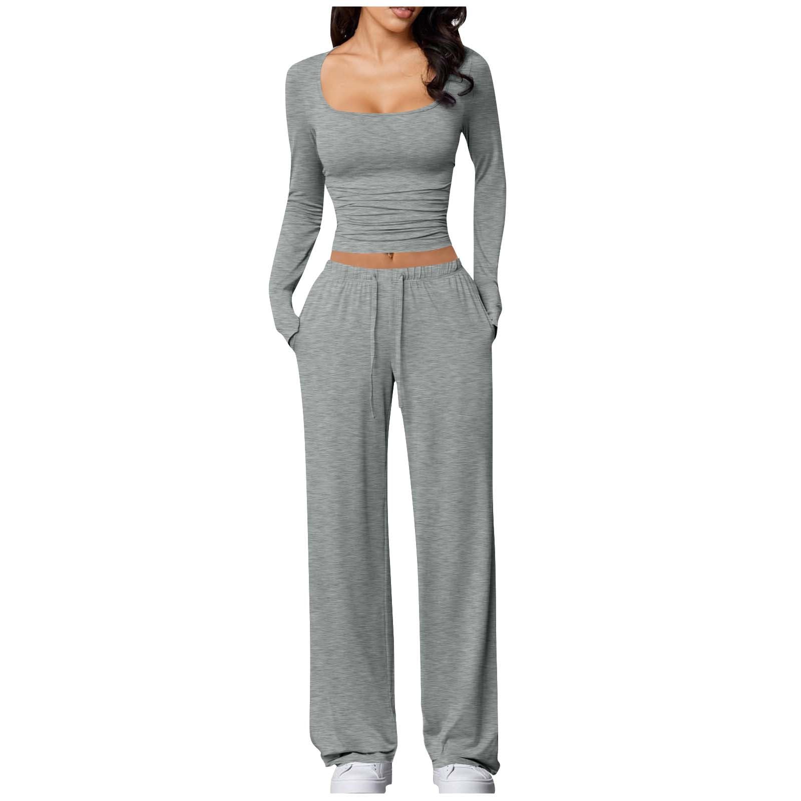2 Piece Lounge Sets for Women Long Sleeve Wide Leg Tracksuits Casual Loungewear Two Pcs Matching Set Fall