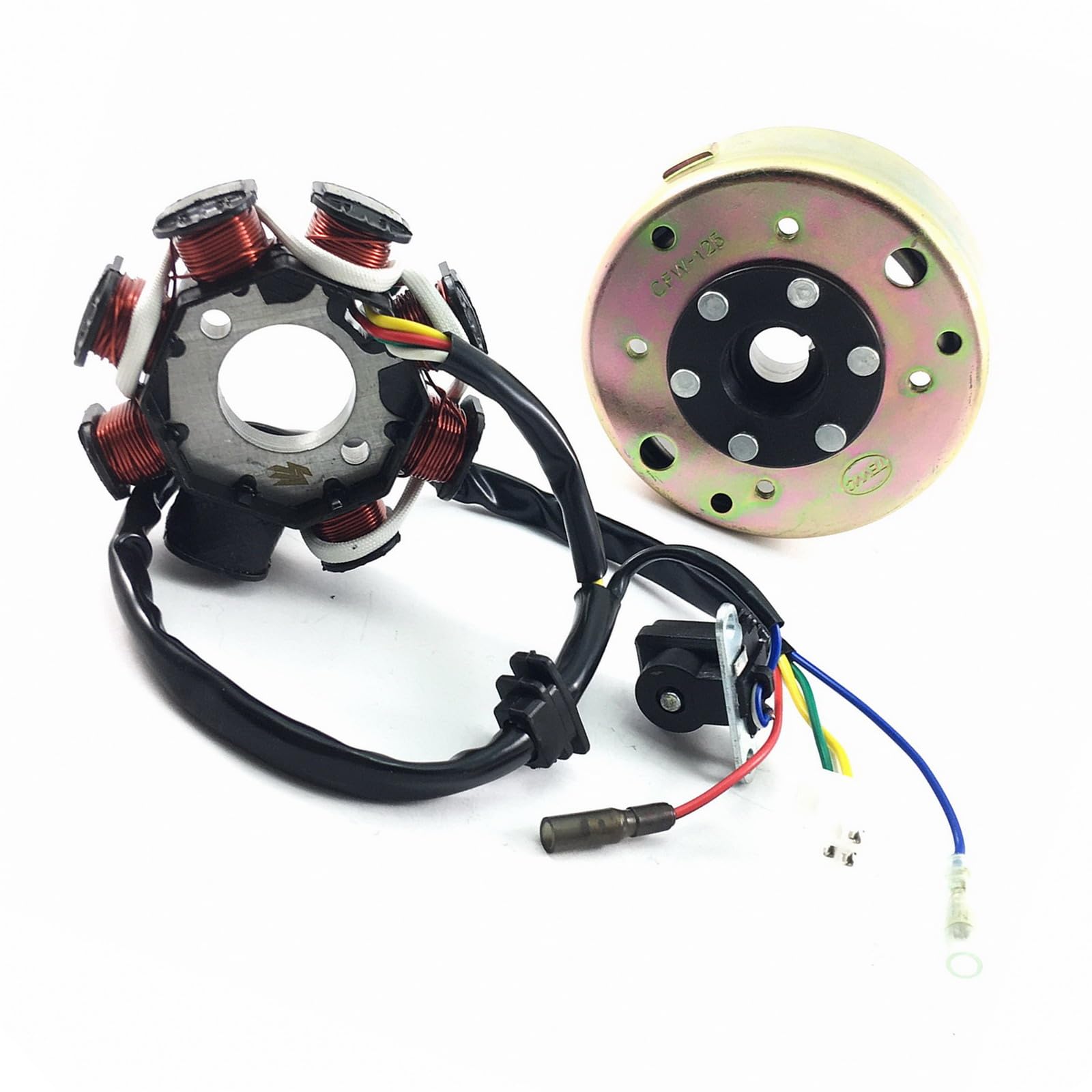 LiMA LICHTMASCHINE STATOR & ROTOR KOMPLETT 8 SPULEN STATOR DC ZÜNDUNG 125-150cc 4-TAKT 152QMI-157QMJ Motoren für ZNEN ZN125 REX BENZHOU BAOTIAN JONWAY HISUN REX YIBEN CHINA ROLLER GY6