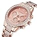 FANMIS Unisex Luxury Pave Floating Crystal Diamonds Calendar Quartz Watch with Stainless Steel Link Bracelet (A Rose)