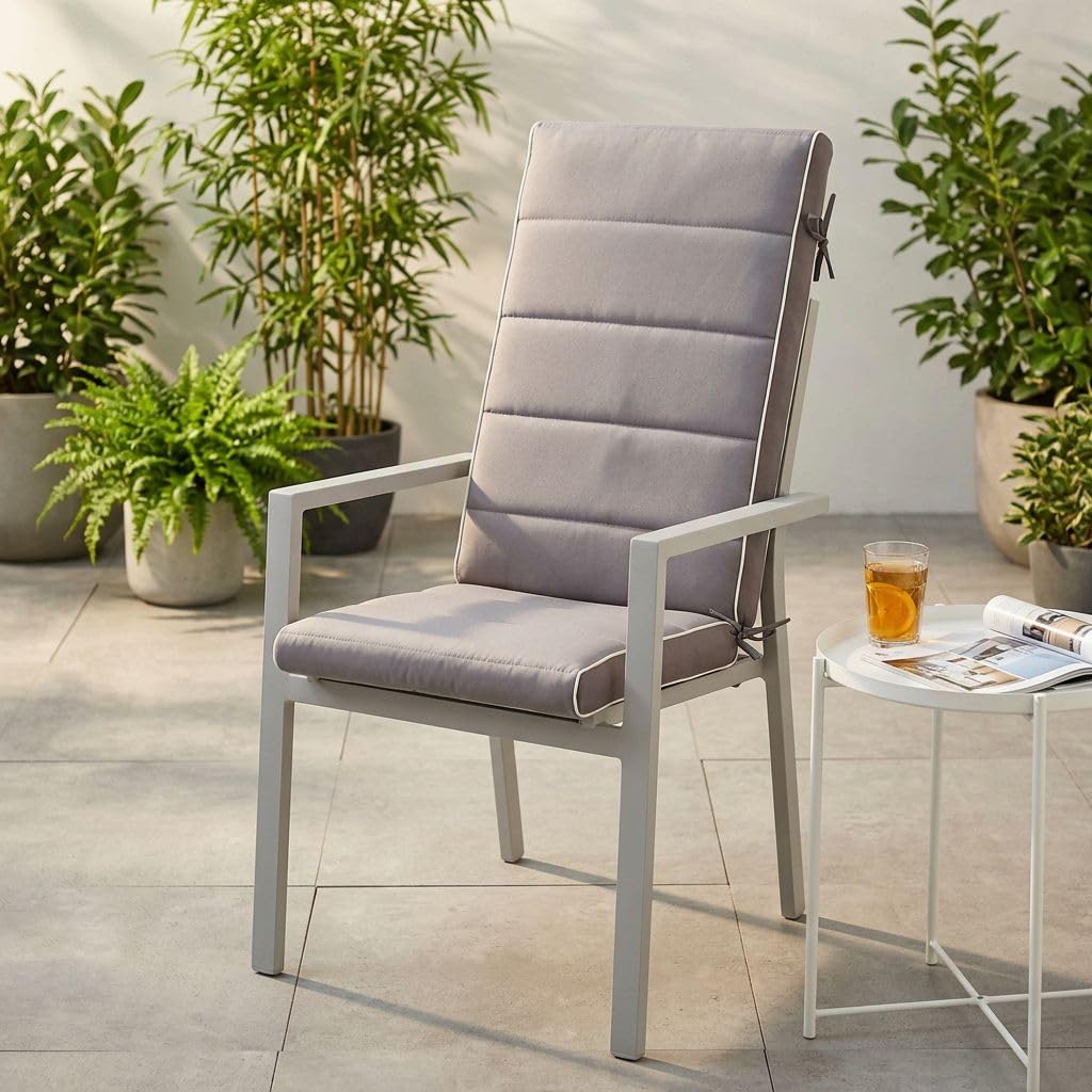 milani home - cuscino alto per sedia da giardino, King, sfoderabile con lacci, poliestere, grigio, 115 x 46 x 8 cm